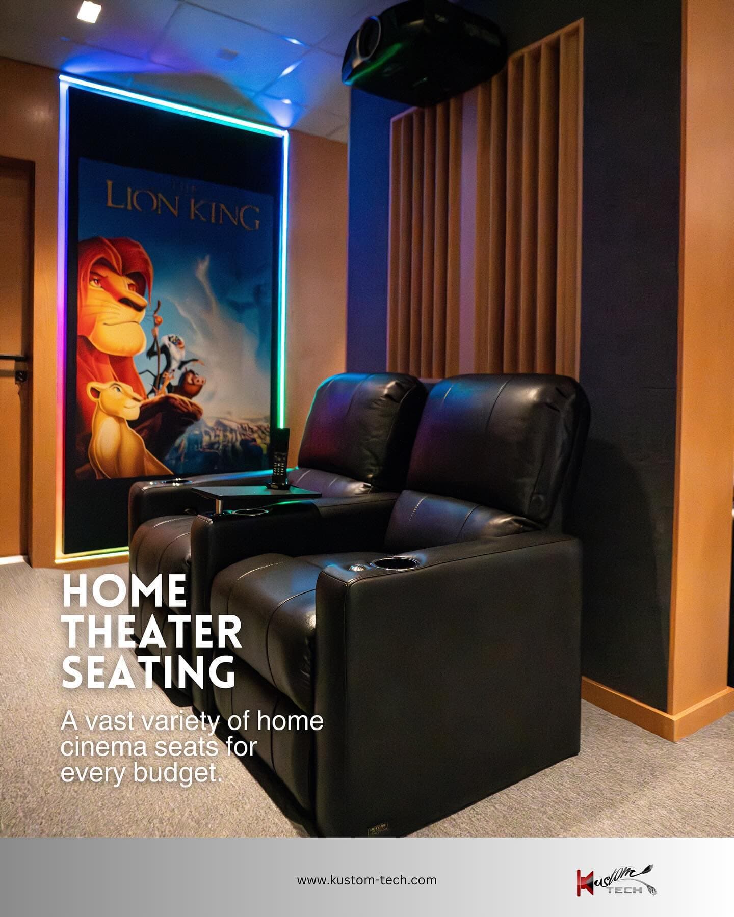 Home theater seating with themed wall art