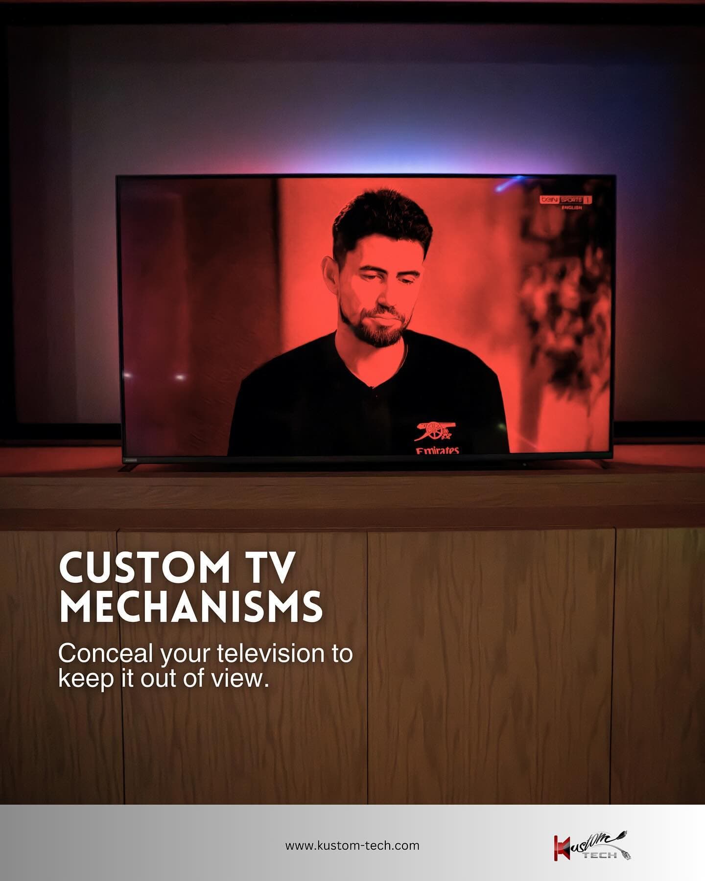 Custom TV mounting mechanism on wood paneling